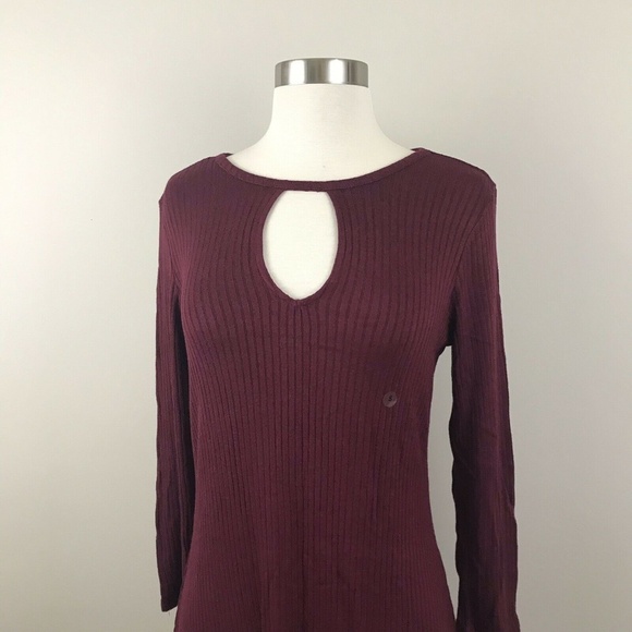 Soft & Sexy AEO Maroon Womens Small Knit Dress Long Sleeve NWT Keyhole Neck - Picture 2 of 5